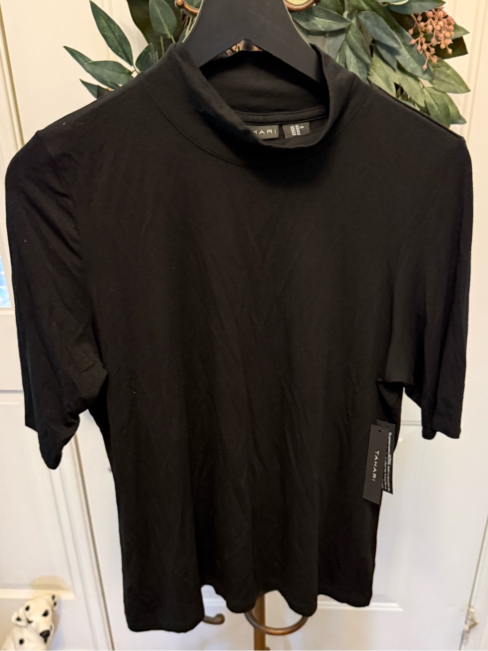 Tahari Minimalist Black Soft Modal Mock Neck Top SS XL